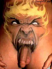 scary face tattoo on pubes