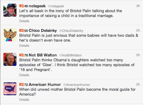 Tweets against Bristol Palin