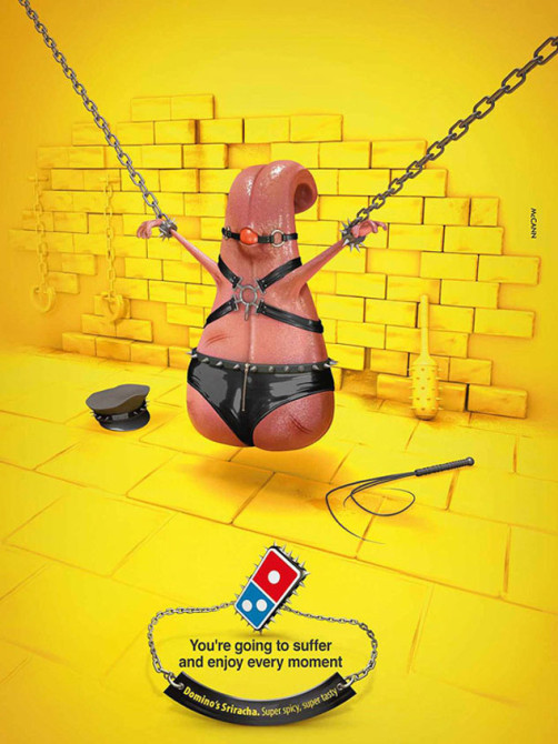 Dropped Domino' Pizza bondage ad