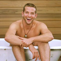 Bradley Cooper shirtless in bath tub.