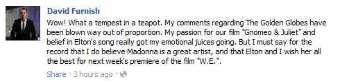 David Furnish Facebook apology to Madonna.