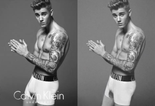 Justin Bieber photoshoped for Calvin Klein